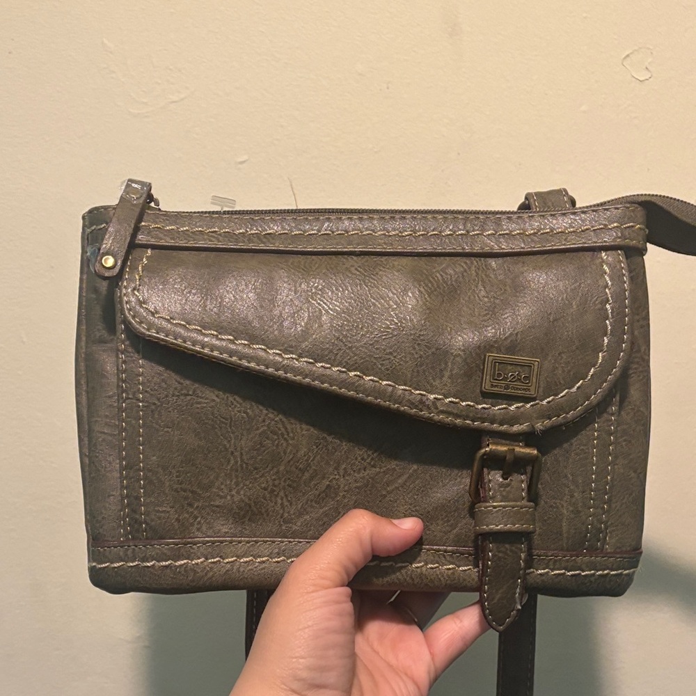 boc Olive Crossbody Bag with Buckle Accent